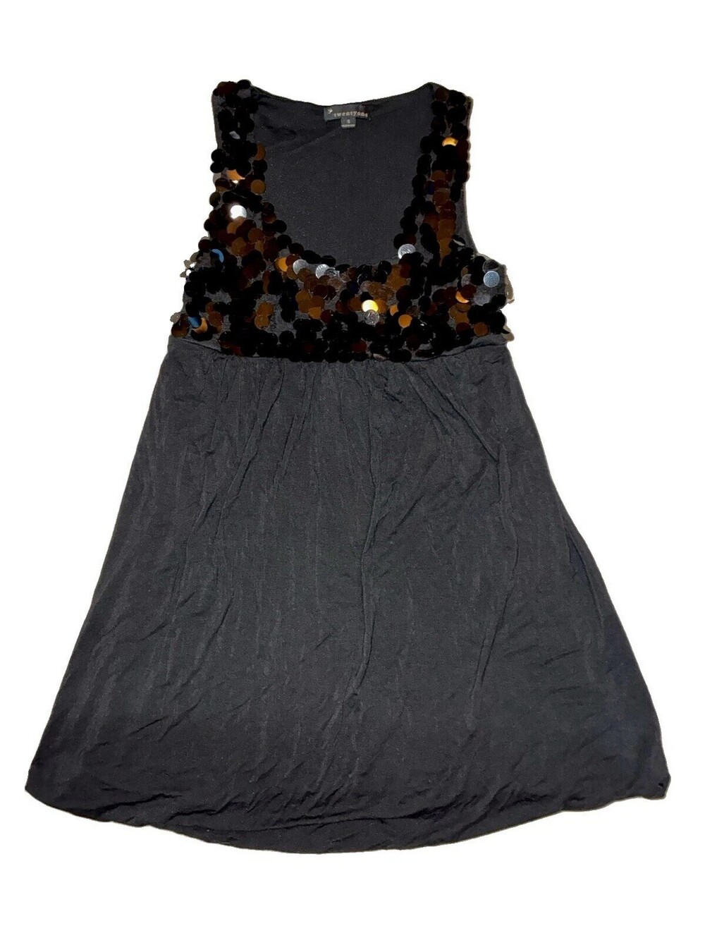 twentyone Black Sequin Scoop Neck Fit & Flare Knee Dress Party Size S